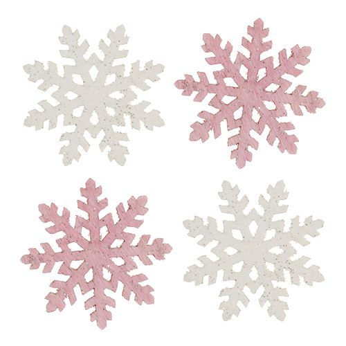 Produkt Płatek śniegu 4cm różowy/biały z brokatem 72 szt