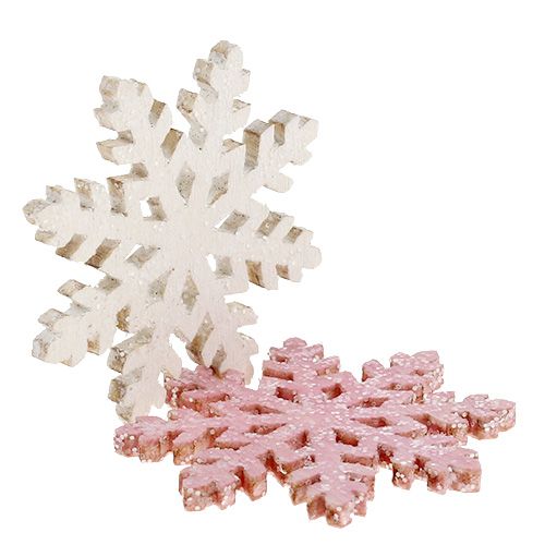 Produkt Płatek śniegu 4cm różowy/biały z brokatem 72 szt