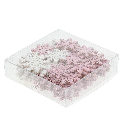 Produkt Płatek śniegu 4cm różowy/biały z brokatem 72 szt