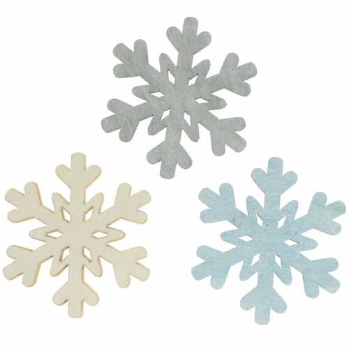 Floristik24 Dekoracja rozproszona płatek śniegu niebieski/szary/biały 4cm 72 szt