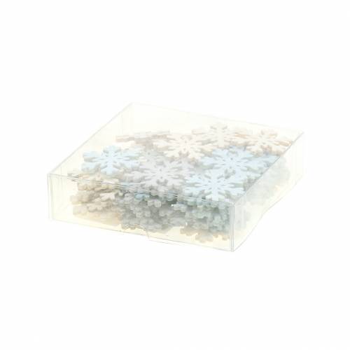 Floristik24 Dekoracja rozproszona płatek śniegu niebieski/szary/biały 4cm 72 szt