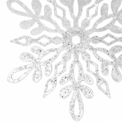 Floristik24 Płatki śniegu wiszące 14,5cm przezroczyste, brokat 12szt.
