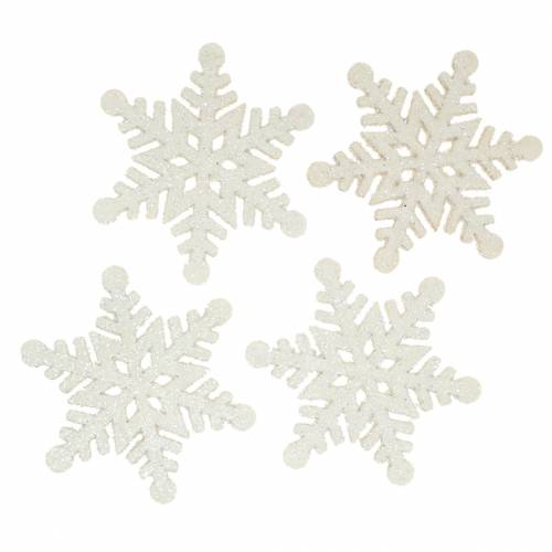 Dekoracja rozproszona śnieżynka brokatowa biała 5cm 48szt