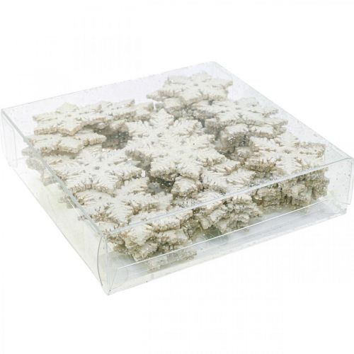 Produkt Płatki śniegu drewniane 4cm białe z miką 72 szt