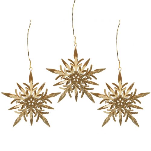 Floristik24 Kryształ Śnieżny Złoty 3D 13cm x 12,5cm 3szt.