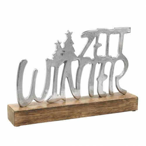 Dekoracja stołu &quot;Zimowy czas&quot;, metal, drewno mango, srebro 33×22cm