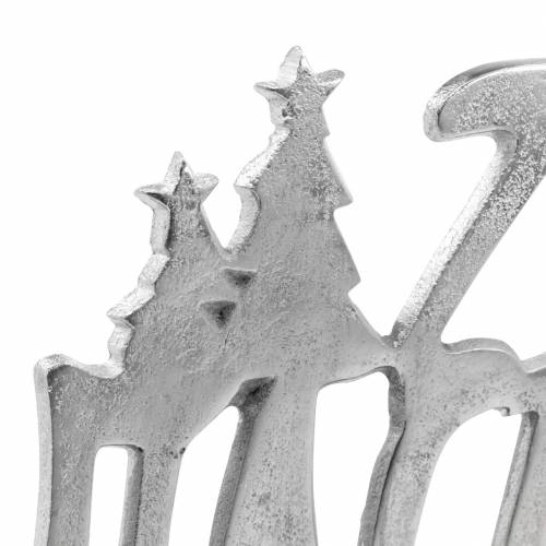 Floristik24 Dekoracja stołu &quot;Zimowy czas&quot;, metal, drewno mango, srebro 33×22cm