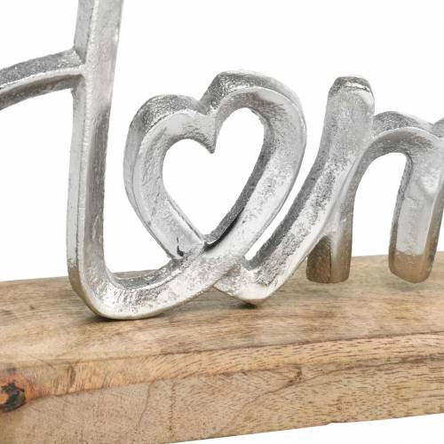 Floristik24 Dekoracja stołu "Dom" na drewnianej podstawie mango, metal natura, srebro 32×17×7cm