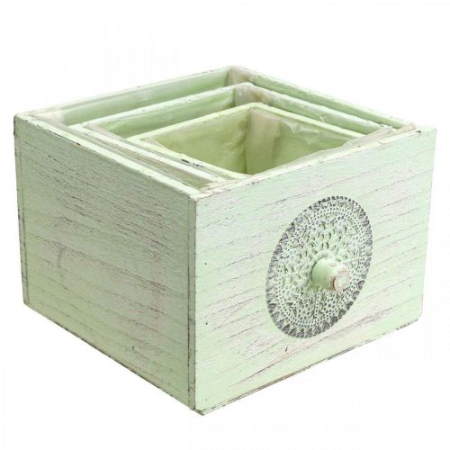 Produkt Pudełko na rośliny dekoracyjne szuflada shabby green 15-23cm zestaw 3 sztuk