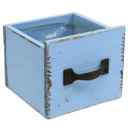 Pudełko na rośliny drewniana szuflada jasnoniebieski shabby 12,5×12,5×10cm
