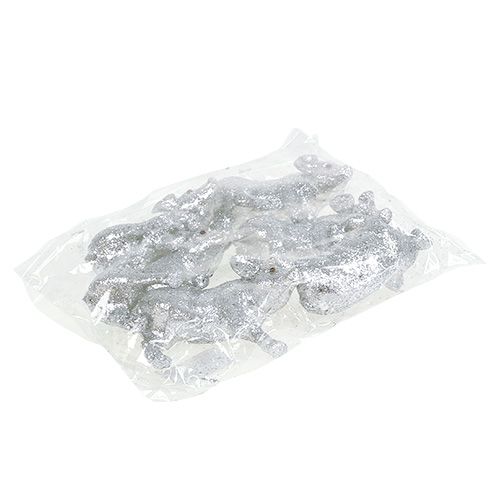 Floristik24 Świnka z brokatem srebrna 9cm 6szt
