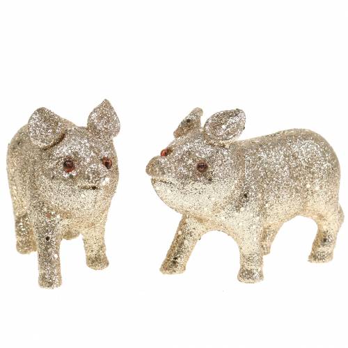 Floristik24 Dekoracja Świnka Pig Glitter Champagne 10cm 8szt.