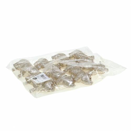 Floristik24 Dekoracja Świnka Pig Glitter Champagne 10cm 8szt.