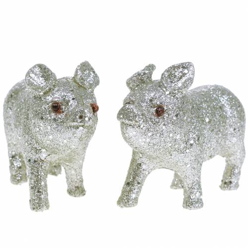 Floristik24 Deco Pig Glitter Silver 10cm 8szt.