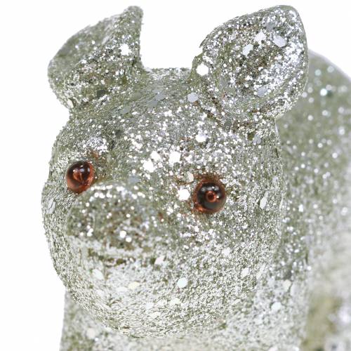 Floristik24 Deco Pig Glitter Silver 10cm 8szt.