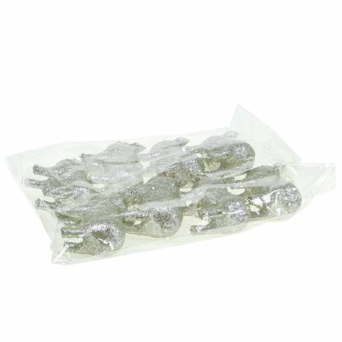 Floristik24 Deco Pig Glitter Silver 10cm 8szt.