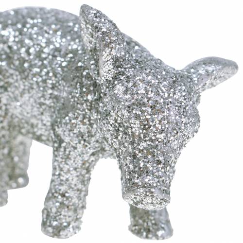 Floristik24 Deco świnia Dekoracja sylwestrowa srebrny brokat 3,5cm 2szt