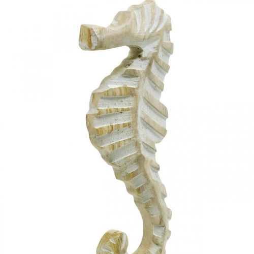 Floristik24 Konik morski z drewna, dekoracja marynistyczna, figura dekoracyjna zwierzę morskie naturalny kolor, biały W35cm