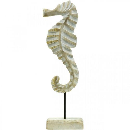 Floristik24 Konik morski z drewna, dekoracja marynistyczna, figura dekoracyjna zwierzę morskie naturalny kolor, biały W35cm