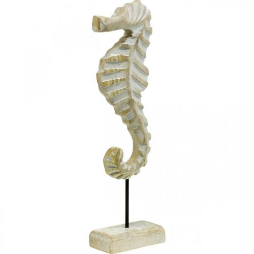 Floristik24 Konik morski z drewna, dekoracja marynistyczna, figura dekoracyjna zwierzę morskie naturalny kolor, biały W35cm