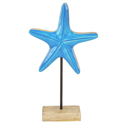 Produkt Dekoracja rozgwiazda na podstawie drewno marynistyczne naturalne niebieskie wys. 25cm