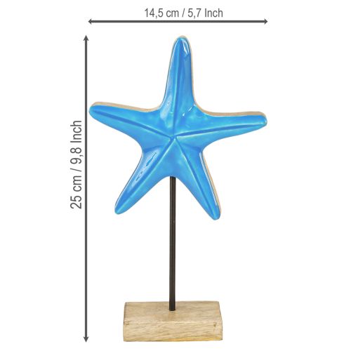 Produkt Dekoracja rozgwiazda na podstawie drewno marynistyczne naturalne niebieskie wys. 25cm