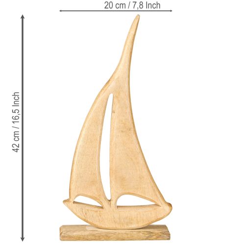 Produkt Żaglówka Drewno na Podstawie Naturalna Dekoracja Stołu Morska H42cm