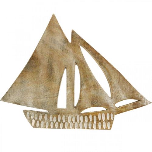 Produkt Drewniana żaglówka, dekoracja morska, łódź drewniana w kolorze naturalnym, biała W23cm