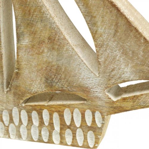 Produkt Drewniana żaglówka, dekoracja morska, łódź drewniana w kolorze naturalnym, biała W23cm