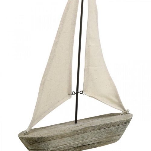 Produkt Żaglówka, łódź z drewna, dekoracja morska shabby chic naturalne kolory, biały W37cm D24cm
