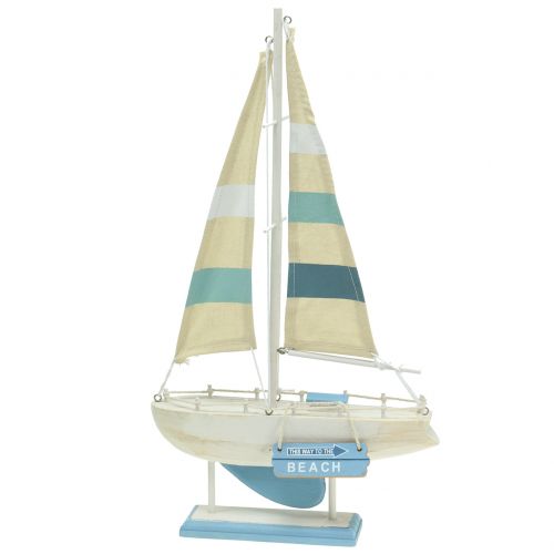 Floristik24 Drewniana żaglówka dekoracyjna niebieska, biała H41.5cm