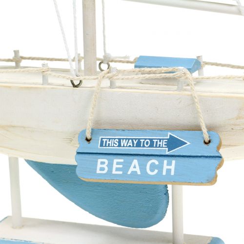 Floristik24 Drewniana żaglówka dekoracyjna niebieska, biała H41.5cm