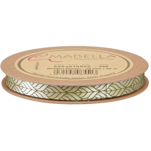 Produkt Jedwabna wstążka prezentowa w liście beżowo-zielona 10mm 20m