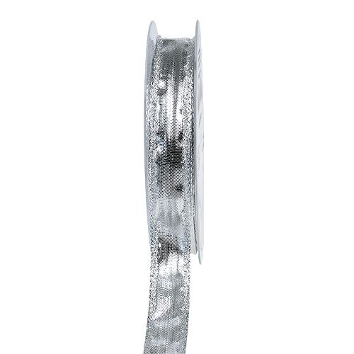 Wstążka dekoracyjna srebrna z drucianym brzegiem 15mm 25m