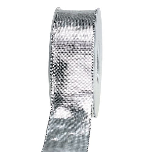 Wstążka prezentowa srebrna z drucikiem 40mm 25m