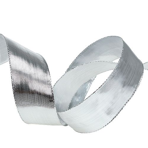 Floristik24 Wstążka prezentowa srebrna z drucikiem 40mm 25m