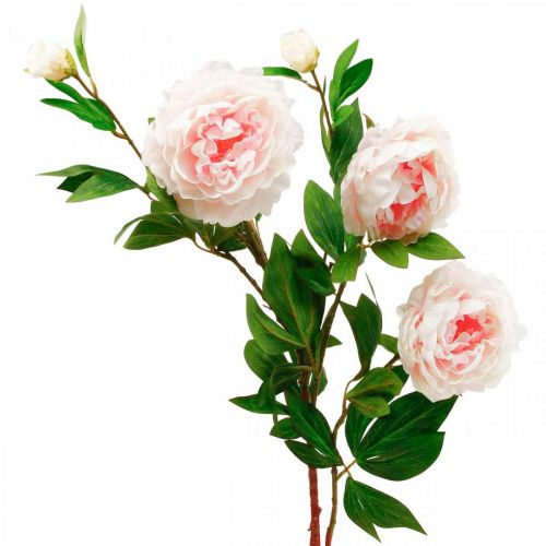 Floristik24 Kwiat jedwabiu piwonii sztuczny jasnoróżowy, biały 135cm