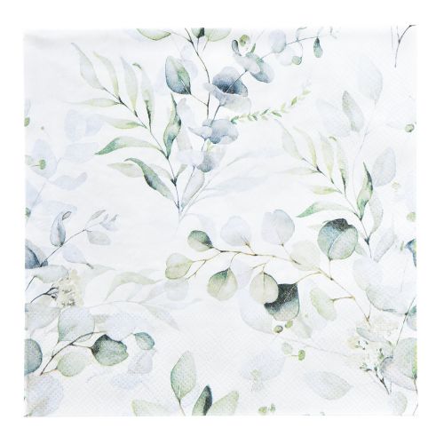 Floristik24 Serwetki motyw eukaliptusa biało-zielone 33x33cm 20 szt