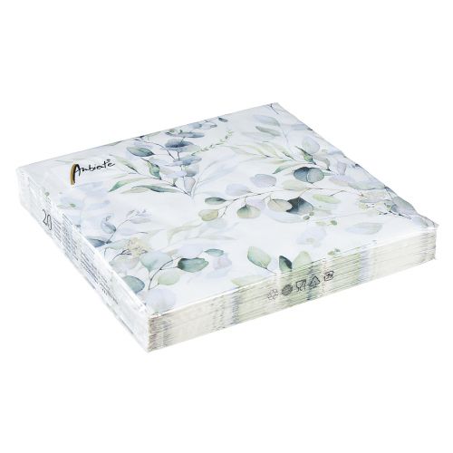 Floristik24 Serwetki motyw eukaliptusa biało-zielone 33x33cm 20 szt