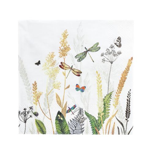 Floristik24 Serwetki Letnie Białe Motyw Łąka Kolorowe 25x25cm 20 szt