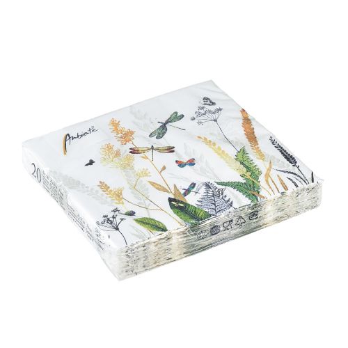 Floristik24 Serwetki Letnie Białe Motyw Łąka Kolorowe 25x25cm 20 szt