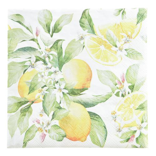 Floristik24 Serwetki białe z cytrynami letnia dekoracja 33x33cm 20 szt