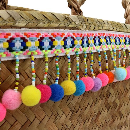 Floristik24 Torba na zakupy natura z pomponami 40cm x 32,5cm