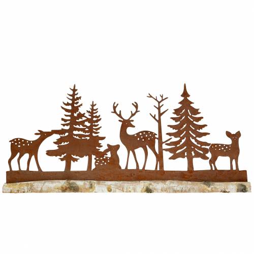 Floristik24 Sylwetka lasu ze zwierzętami Rdza na drewnianej podstawie 57cm x 25cm
