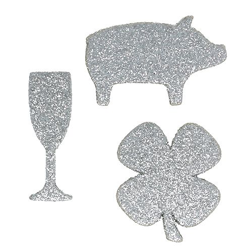 Mieszanka dekoracji sylwestrowych srebro z miką 4cm - 5cm 24 szt