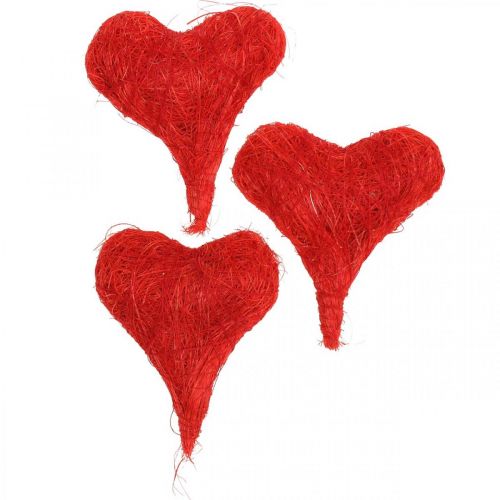 Floristik24 Czerwone serduszka sizalowe, dekoracja ślubna, naturalne włókna sizalowe, Walentynki H7,5–9cm 16szt