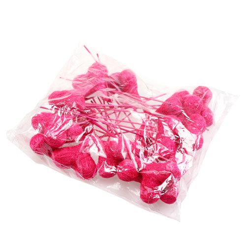 Floristik24 Serca sizalowe na patyku różowe 8cm L25cm 24szt.