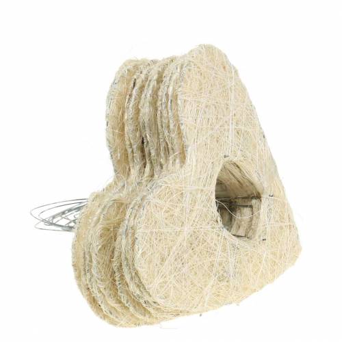 Floristik24 Mankiet sizalowy serce bielone 16cm 10 szt