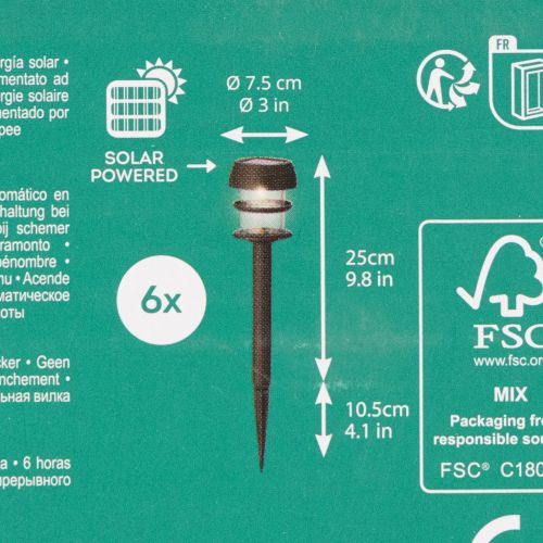 Lampy solarne ogrodowe z kolcem do wbijania w ziemię, lampy zewnętrzne na ścieżki ogrodowe, 35 cm, 6 szt. | Floristik24.pl