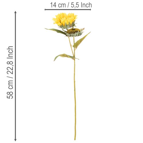Produkt Sztuczny słonecznik z realistycznymi liśćmi i kwiatami, 58 cm, 3 sztuki